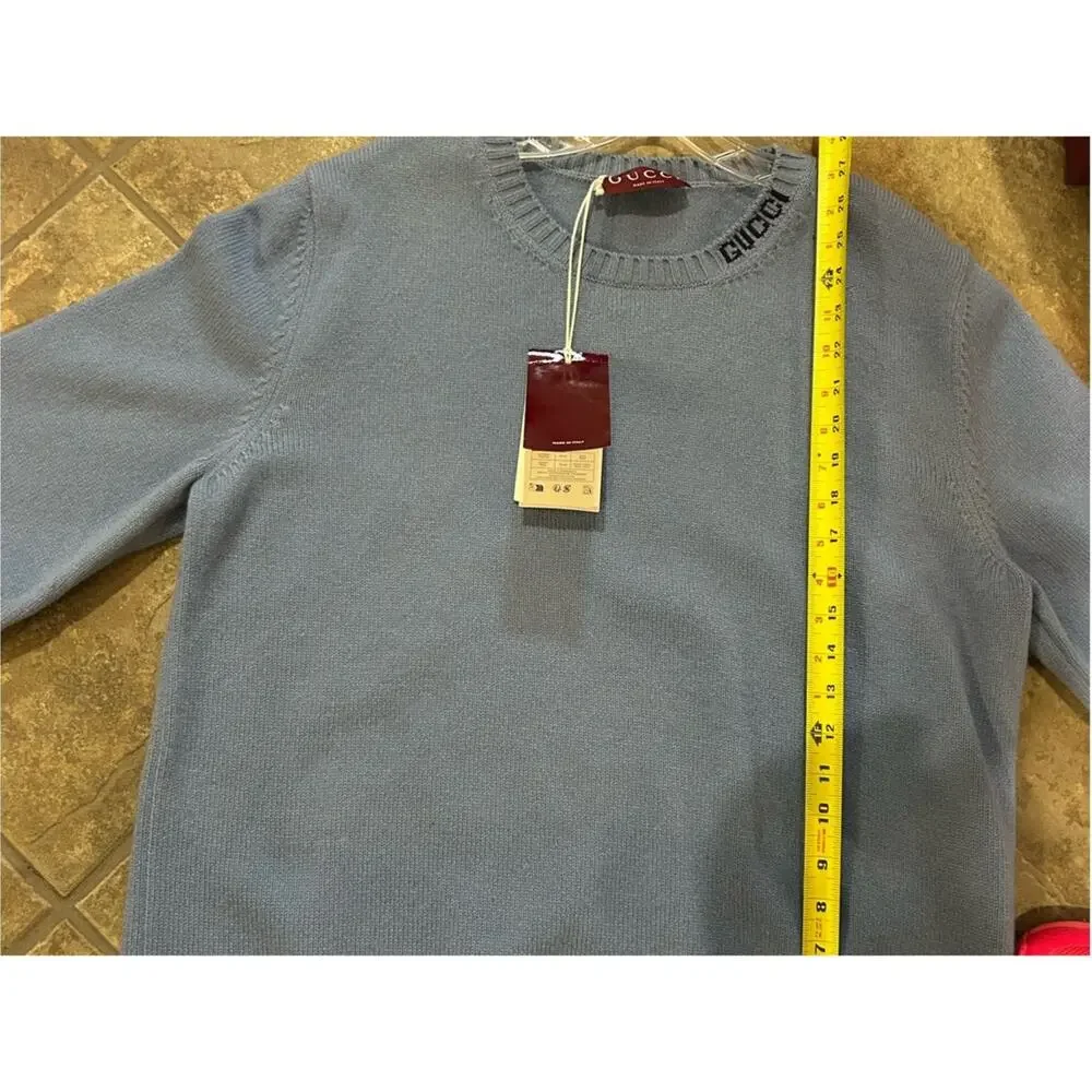Men's Gucci Light Blue Men's felted wool knit Crewneck Sweater size XXXL Italy